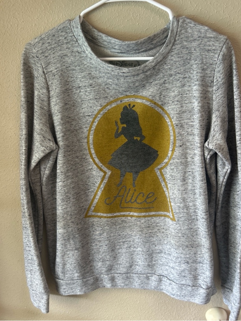 Disney Gray Pullover with Gold Alice Keyhole Silhouette Size L